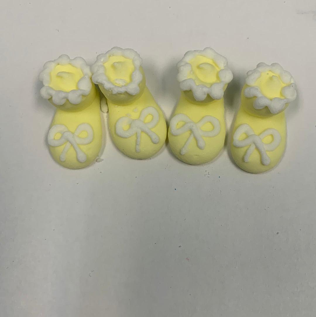 Royal Icing Toppers Yellow Baby Booties 12 pcs - Sweet Life Cake Supply