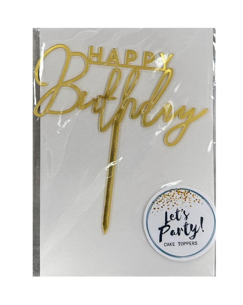 Acrylic Happy Birthday Cake Topper Gold