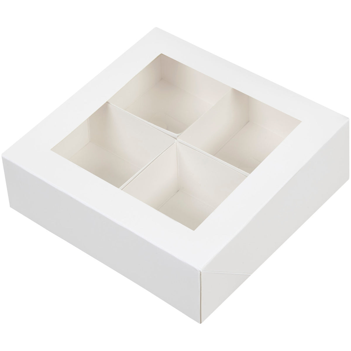 4-Cavity White Window Bakery Boxes with Dividers, 3-Count - Sweet Life Cake Supply