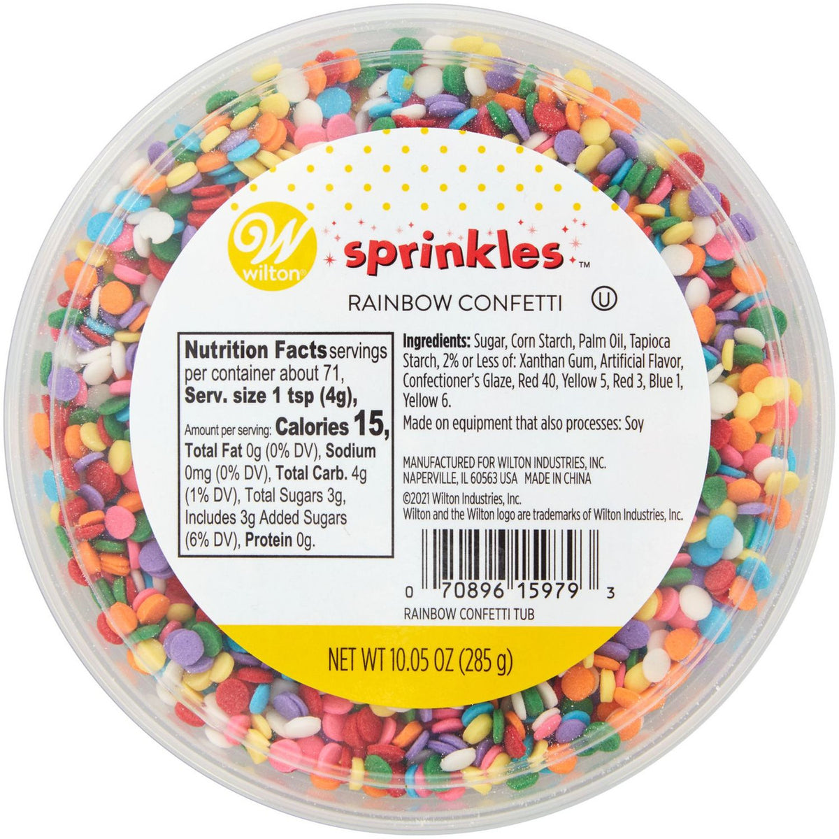 Wilton Colorful Rainbow Confetti Sprinkles Mix, 10.05 oz. Tub