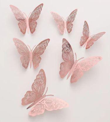 Rose Gold Butterfly Cake Topper 12pcs