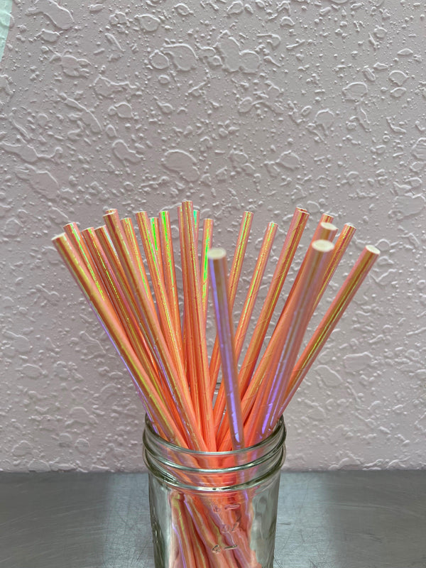 8" Paper Straws Iridescent Pink 25 Pack - Sweet Life Cake Supply