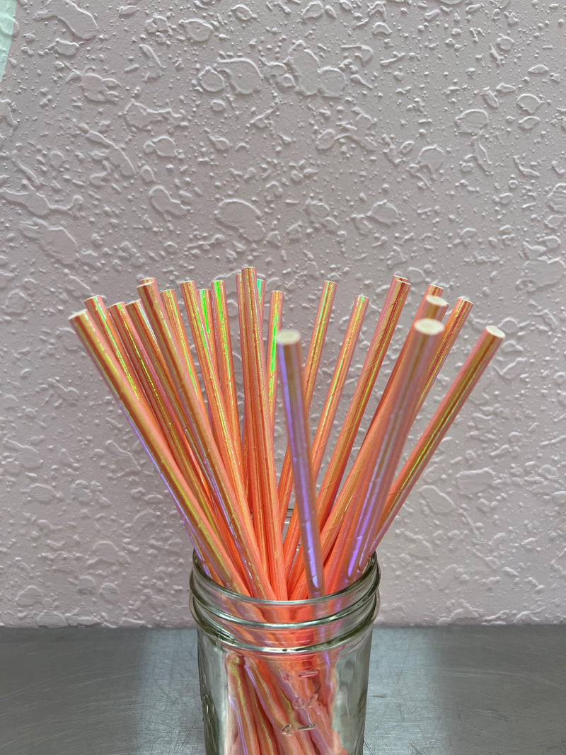 8" Paper Straws Iridescent Pink 25 Pack