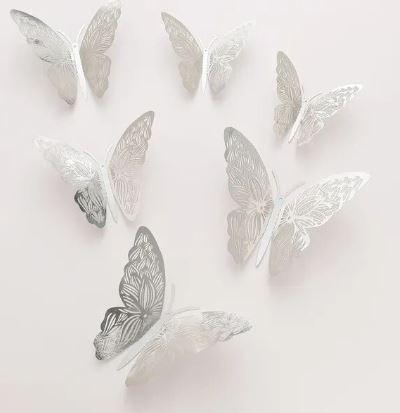 Silver Butterfly Cake Topper 12pcs - Sweet Life Cake Supply