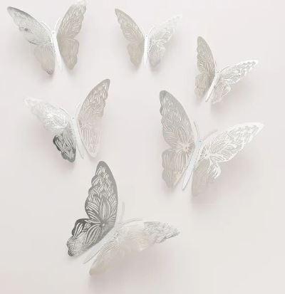 Silver Butterfly Cake Topper 12pcs