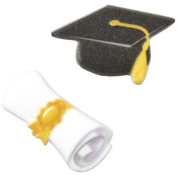 Dec-Ons® Decorations Graduation Cap & Scroll 6pcs - Sweet Life Cake Supply