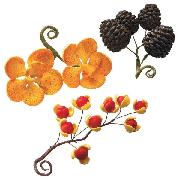 Gum Paste Assorted Fall Flowers Spray- Set of 3 - Sweet Life Cake Supply
