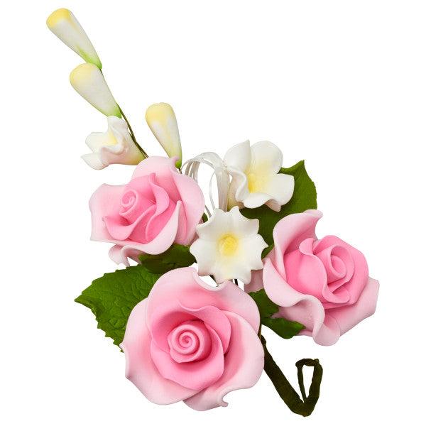Gum Paste Flowers Pink Trio Rose Spray* - Sweet Life Cake Supply