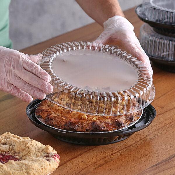 10" Black Pie Container with Clear Low Dome Lid 2pcs