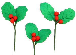 Holly Spray - 2 Leaves w/ Berries* - Sweet Life Cake Supply