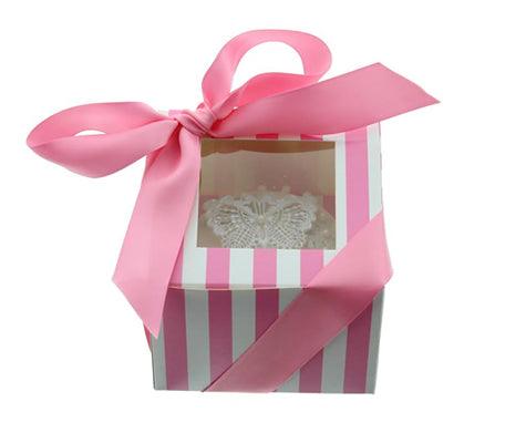 PINK & WHITE STRIPE Cupcake Box with PVC Window (Single) - Sweet Life Cake Supply