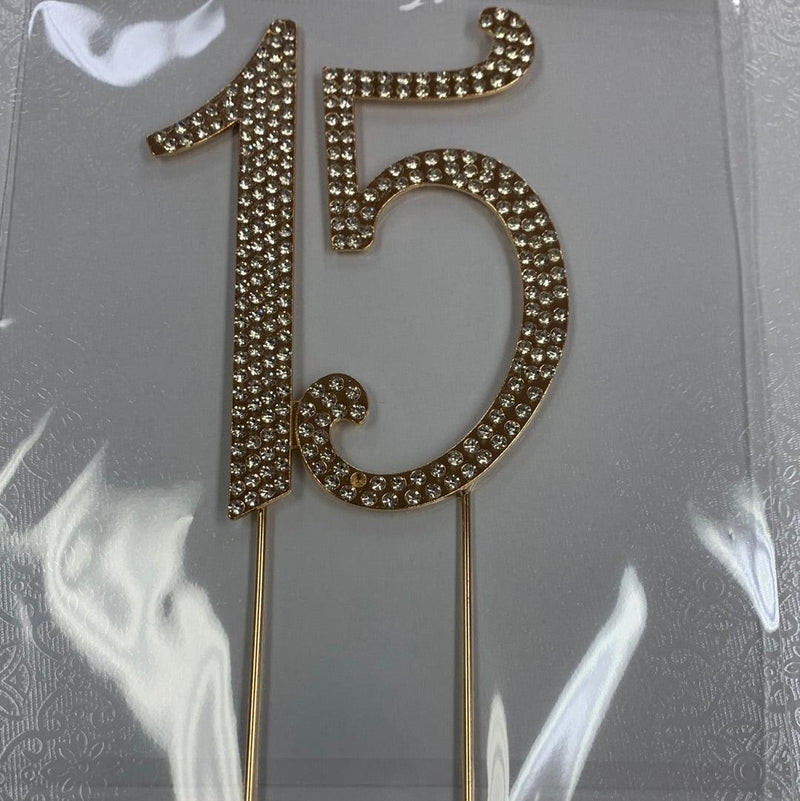 Gold Bling Number 15 Cake Topper