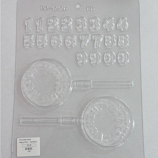 Chocolate Lollipop Mold HBD w #s - Sweet Life Cake Supply