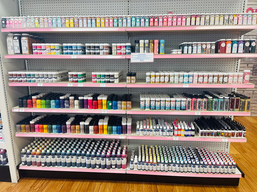 Wall of sprinkles and cake supplies